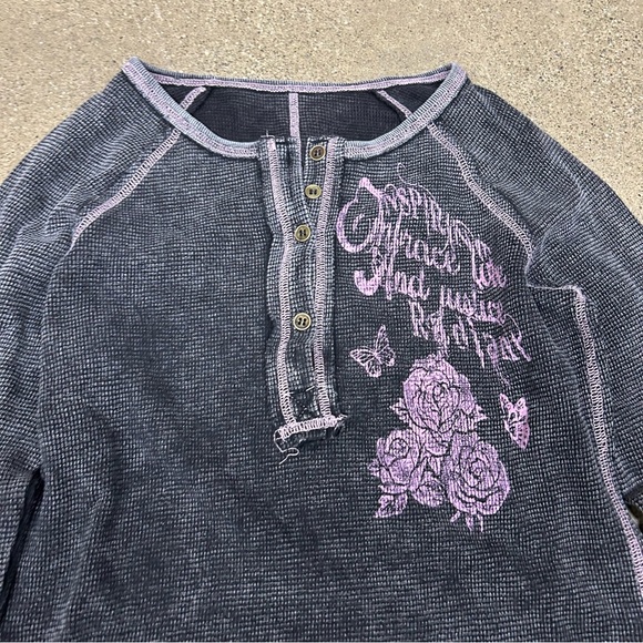 Y2K Shirt Womens Medium Gray Grunge Mallgoth Cyber Emo Thermal Long Sleeve Punk - Picture 2 of 7